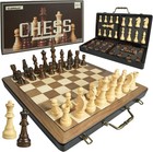 18 5in Folding Wooden Chess Set W  Handle Large 4 5in King Extra Queens Storage