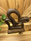 Vintage Wooden Hand Carved Joined Hearts Statue Figurine Rustic Mid Century