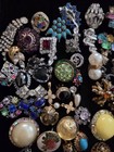 Wow  Vintage Jewelry Rhinestone Clip On Screw Back Huge Single Earrings Lot 80 