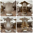 Set Of 4 Antique Victorian 1800s French Porcelain White   Gold Gild Spill Vases