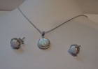925 Sterling Silver Earring   Necklace Pendant Set W  4 Cts Opal   Accents