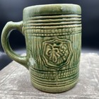 Vintage 1920s Mccoy Pottery Stoneware Beer Mug Stein Green Glaze Grapes Tankard