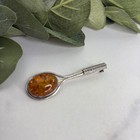 Vintage Sterling Silver   Amber Brooch Pin Modernist Artisan Racket