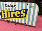 Vintage 1950s Drink Hires Root Beer Metal Soda Advertising Sign 14    Striped