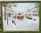Village Winter Scene 19th Century Oil Painting 51  By E  Heusser Listed Artist