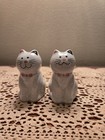 Ceramic Kitty Cat Salt And Pepper Shakers Set White W  Pink Bow Ties 3 in 