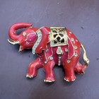 Vintage Red Enamel Elephant Brooch Gold Tone W rhinestones Scarf Pin Lucky 