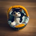 Pre Dated Hinged Trinket Box Kitty On Blanket In A Basket Fine China Collectible