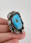 Vintage Navajo Sterling Silver High Grade Morenci Turquoise Stamped Ring 23 3g