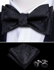 Black Paisley Mens Bowtie Selftied Bow Ties Hankie Cufflinks Set Wedding Event