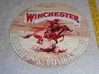 Vintage Winchester Firearms   Ammunition 11 3 4  Porcelain Metal Cowboy Gun Sign