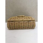 Vintage Wicker Sewing Basket Yellow Satin Lining Gold Accents Rectangular Box