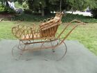 Antique Victorian Wakefield Wicker Rattan Baby Carriage Buggy - Doll Display