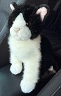 Russ Checkers Black White Sitting Cat Plush Stuffed Animal 10    Tall Vintage 80s