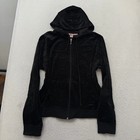 Juicy Couture Womens Black Velour Tracksuit Set Zip-up Hoodie   Pants Size Xl
