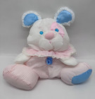 Vintage Fisher Price Puffalumps Bear Pink Stripes Rattle Plush Stuffed Animal