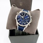 Bulova Marine Star Men s Quartz 96b287 Blue Dial Silicone Leather Watch 43mm