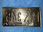 1974 74 Wyoming Wyo Cowboy License Plate Embossed Metal   yellow And Brown 