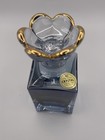 Flower Lead Crystal Blue Perfume Bottle With Gold Trim And Clear Accents