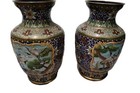 Pair Of Antique Chinese Cloisonn   Vases     8   Enamel With Cranes   Blossoms