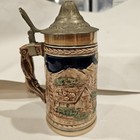 Vintage German Beer Stein Pewter Lid 11    Tall Lidded Mug Collectible