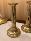 Antique French Brass Push-up Candlestick Holders Set Of 3 