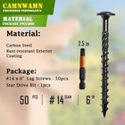 Pack Of 50  14 X 6  Wood Structural Lag Screws Black Coated Torx star Drive H   