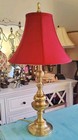 Vintage Brass Table Lamp 30  Hollywood Regency 1 Light With Burgundy Bell Shade 