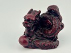 Vintage Feng Shui Chinese Dragon Pixiu Red Resin Figurine W  Pearl 2   x2   x2   