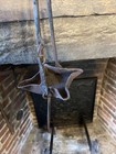 Primitive 18thc Early Iron 4 Wick Fat Lamp Hanging Chain Wick Pick