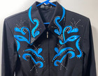 Womens Equilong Medium Black   Turquoise Western Zip Show Shirt