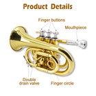 Brass Bb Pocket Trumpet With Case mouthpiece  Cleaning Cloth Musical Instruments