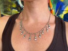 Vintage Sterling Silver Navajo Turquoise Coral Inlay Teardrop Collar Necklace