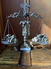 Vintage Ornate Brass Balance Scale W  Marble Base   Crystal Accents Decor