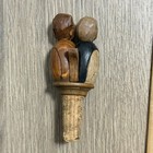 Vintage Anri Bottle Stopper Kissing Couple Wood Hand Carved Cork Mechanical
