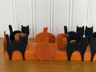 Vintage Swedish Halloween Black Cat Pumpkin Wooden 4 Candle Holder