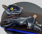 Rare Vintage Black Bakelite Dog Brooch On Wood - 1930s Art Deco Charm
