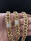 Mens Cuban Miami Link Bracelet   Chain Set 18k Gold Plated 12mm Stainless Steel