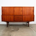 Mid Century Danish Modern Credenza Highboard Teak Sliding Door 3 Drawers 2 Tier
