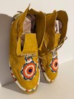 Plains Beaded Ochre Dyed Hide Moccasins keyhole Rosette Design mid 20th C mint 