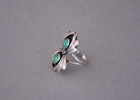 Vintage Navajo Sterling Silver Flower Ring - 2 Turquoise Stones - Size 7
