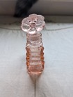 Vintage Pink Art Deco Czech Cut Glass Perfume Bottle With Flower Lid