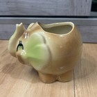 Super-cute Vintage Antique Small Ceramic Elephant Planter Tan Green Usa Mcm