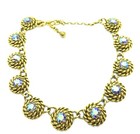 Rare Vintage Gold Tone Aurora Borealis Circular Swirl Choker Necklace 