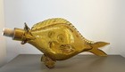 Vintage Mid Century Amber Crackle Glass Fish Wine Decanter Made In Italy  Mcm