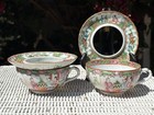 Antique Rose Medallion China Hand Painted Cup And Rare Under Rings Lot Of Two