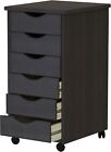 Adeptus Original Roll Cart  Solid Wood  6 Drawer Narrow Drawers Roll Carts Black