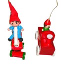 2 Vintage Wooden Christmas Ornaments Boy On Horse With Windup Key   Train Car