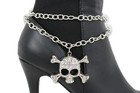 Women Boot Bracelet Set Silver Metal Chain Strap Shoe Bling Skull Charm Handmade