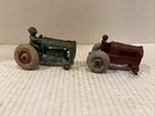 Vintage Arcade Cast Iron Toy Tractors Lot Of 2 Red Green Missing Front Wheels